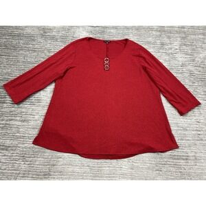 Ava & Grace Top Womens 2X‎ Red 3/4 Sleeve Metallic 3/4 Sleeve